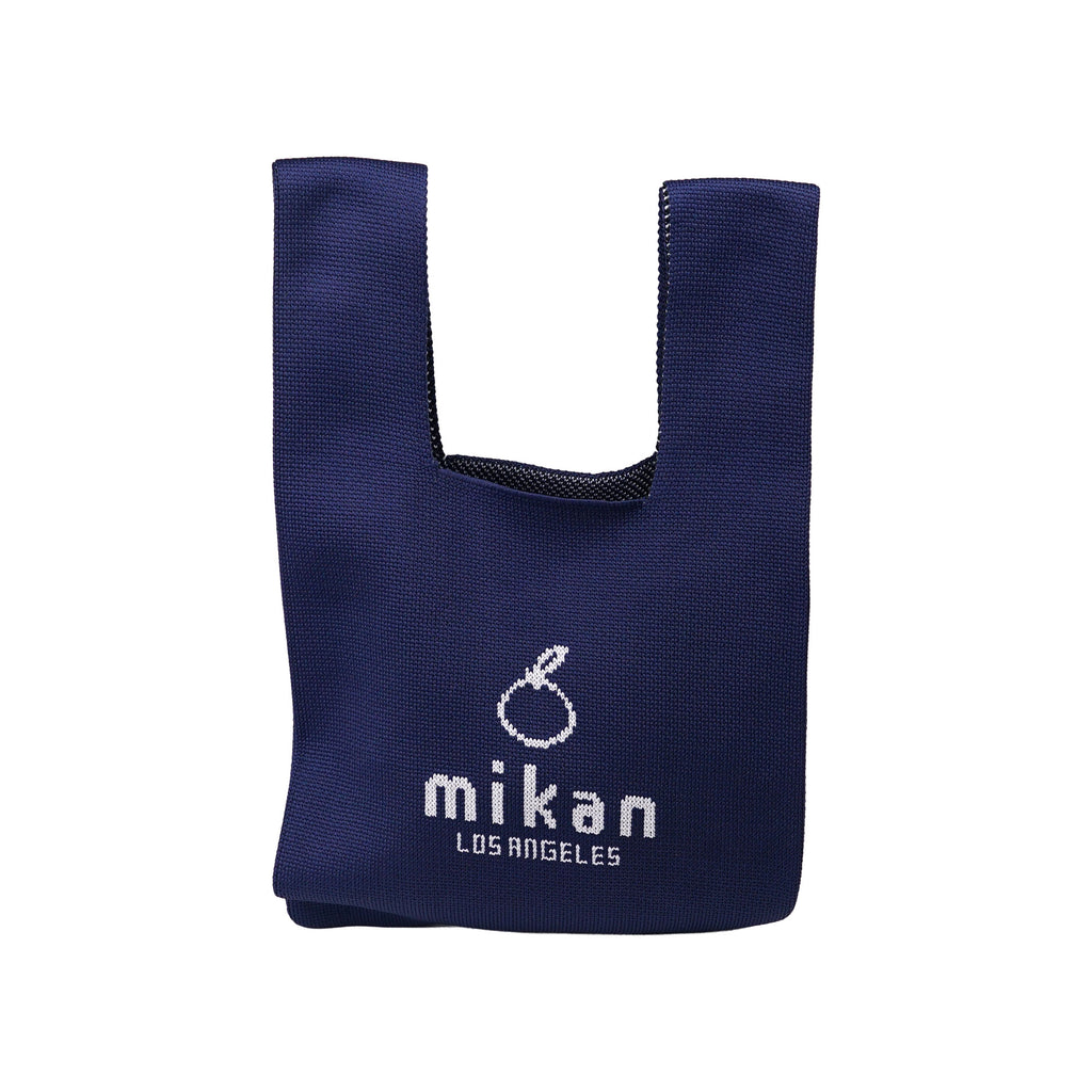 mikan Los Angeles Knit Mini Tote Bag (Navy Blue/White)