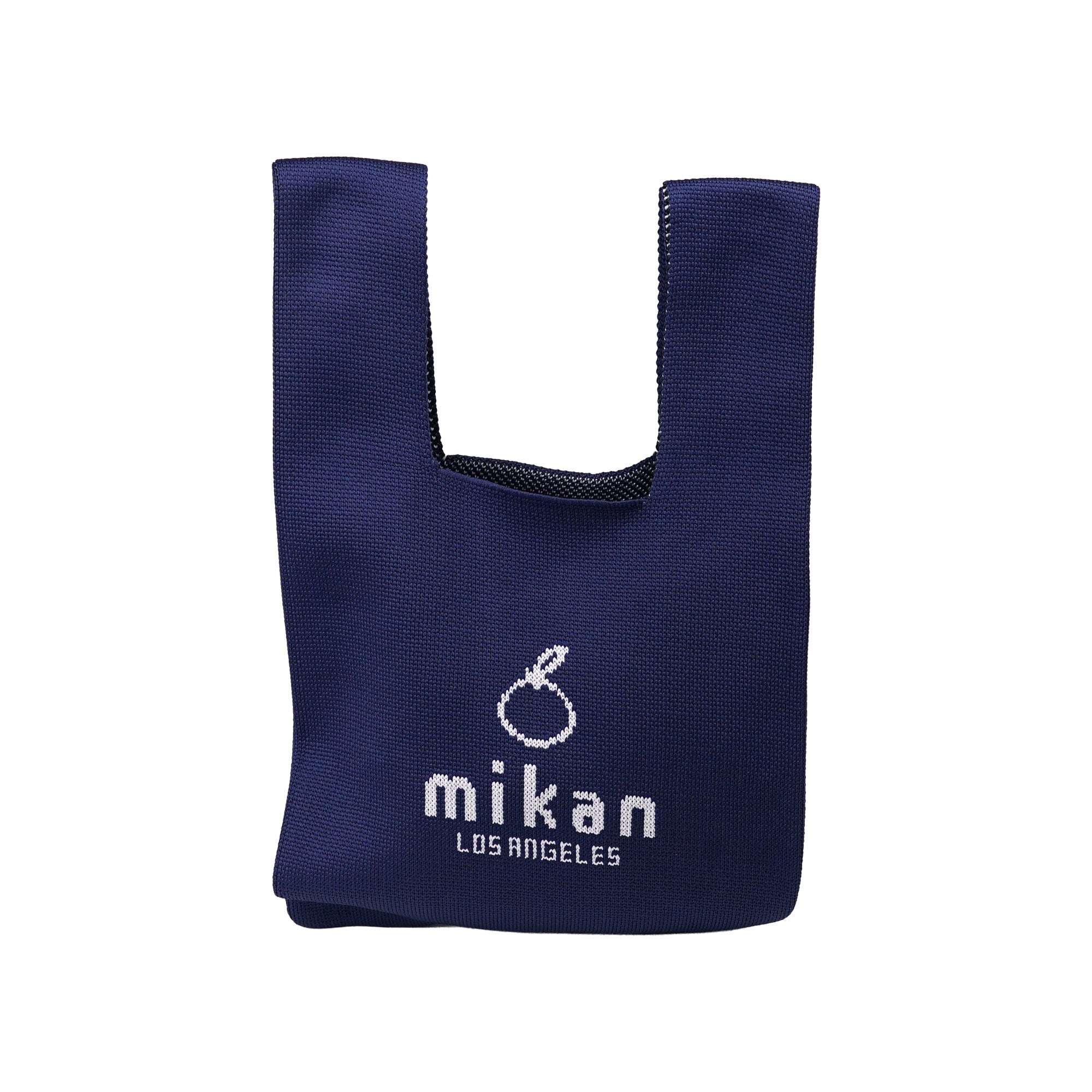 mikan Los Angeles Knit Mini Tote Bag (Navy Blue/White)