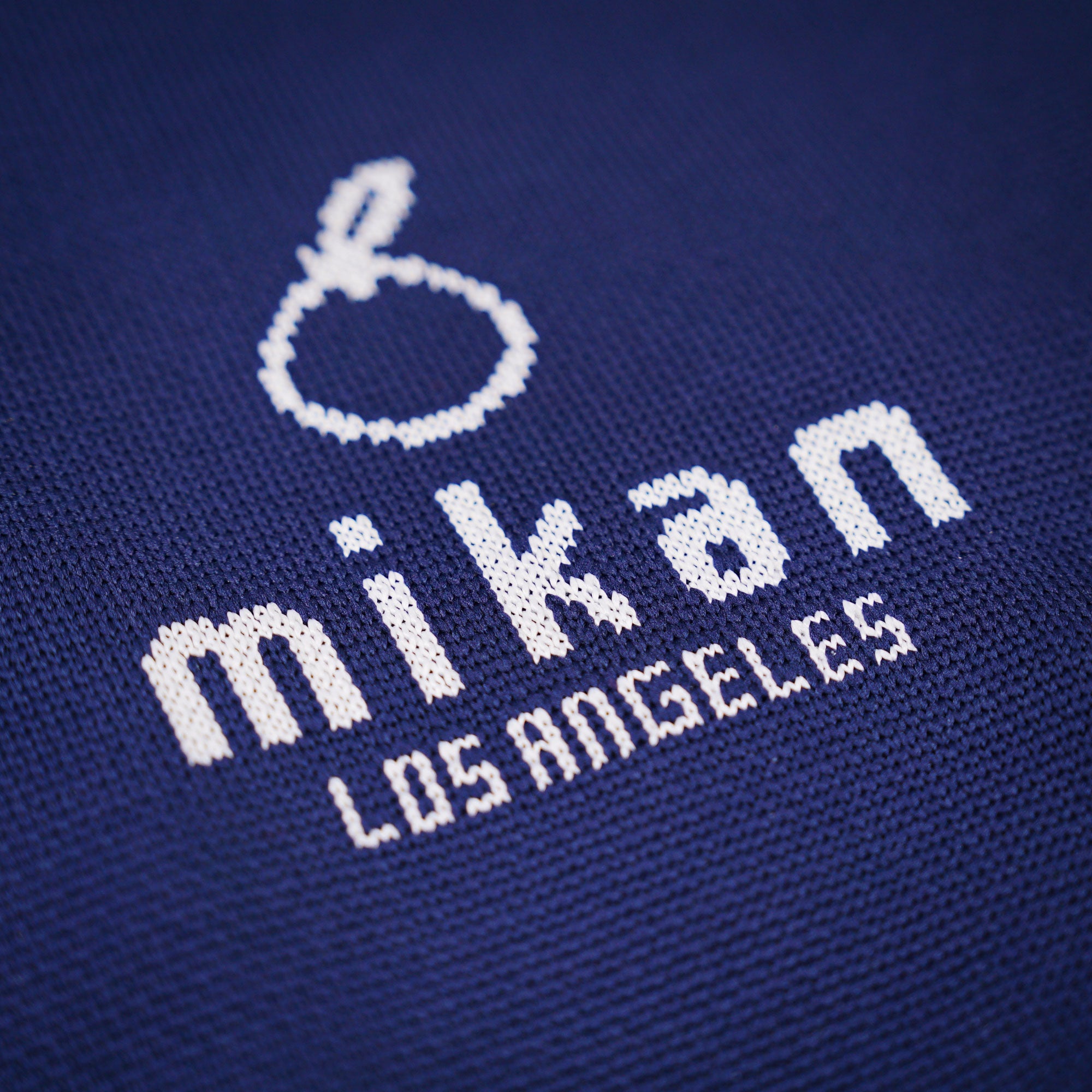 mikan Los Angeles Knit Mini Tote Bag (Navy Blue/White)